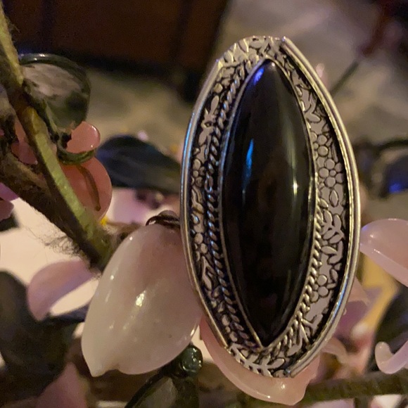 Vintage 925 black obsidian ring